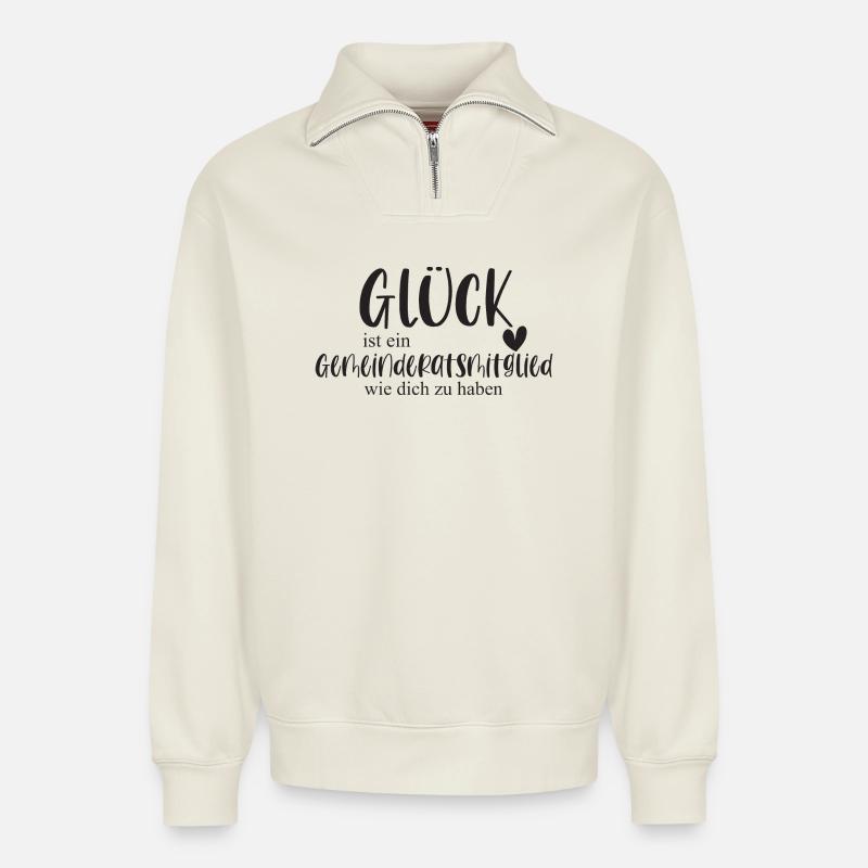Gemeinderatsmitglied Ehrenamt Gemeinde Geschenk - Relaxed Unisex Organic Half Zip Sweatshirt – von SPREAD - Naturweiß