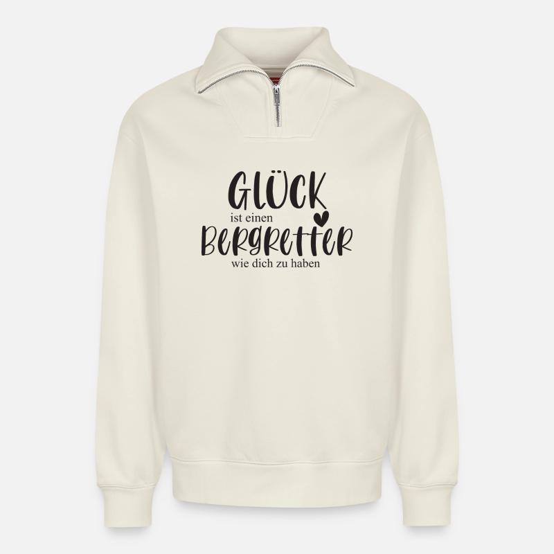 Bergretter Berg Klettern Berg Geschenk - Relaxed Unisex Organic Half Zip Sweatshirt – von SPREAD - Naturweiß