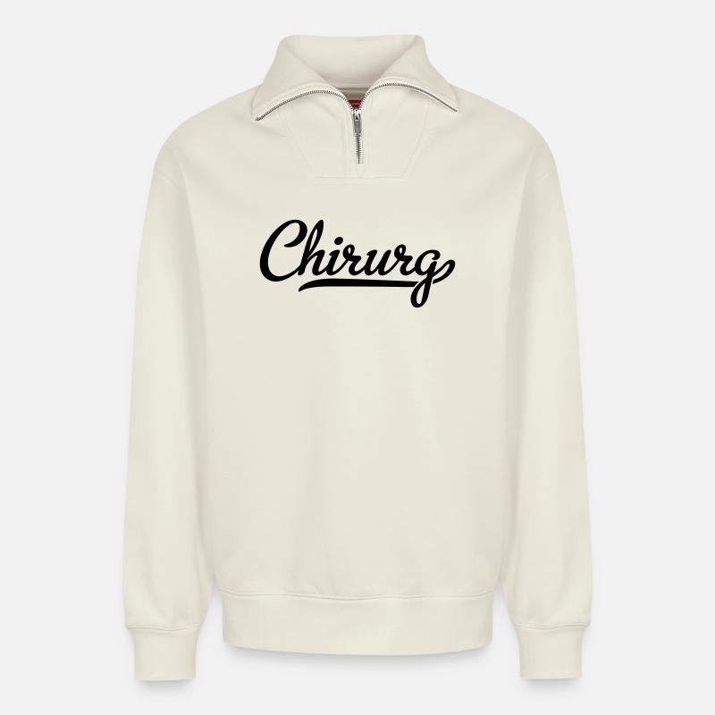 Chirurg - Relaxed Unisex Organic Half Zip Sweatshirt – von SPREAD - Naturweiß