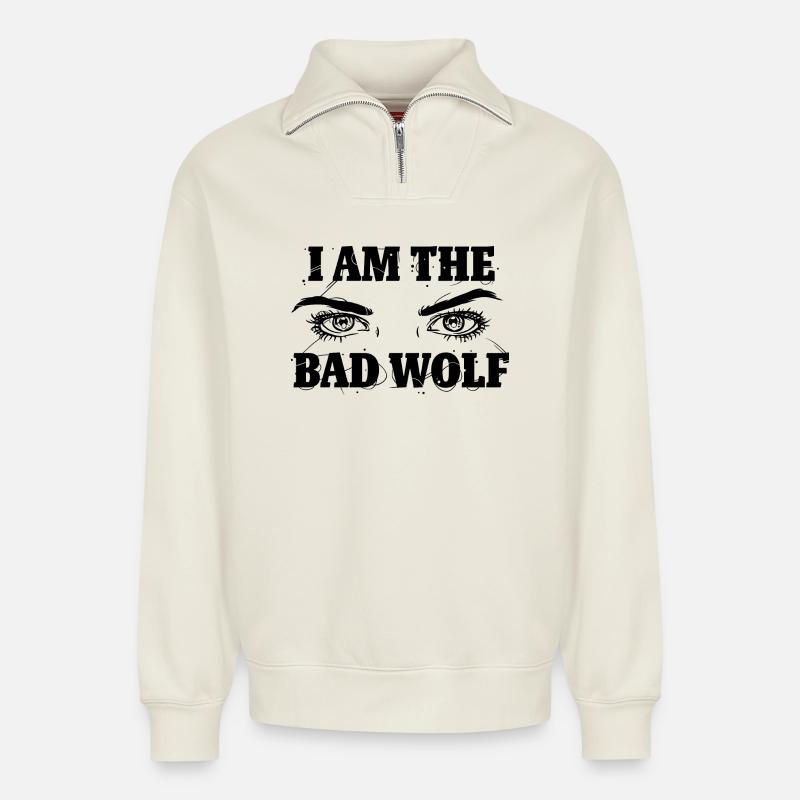 Bad Wolf - Relaxed Unisex Organic Half Zip Sweatshirt – von SPREAD - Naturweiß