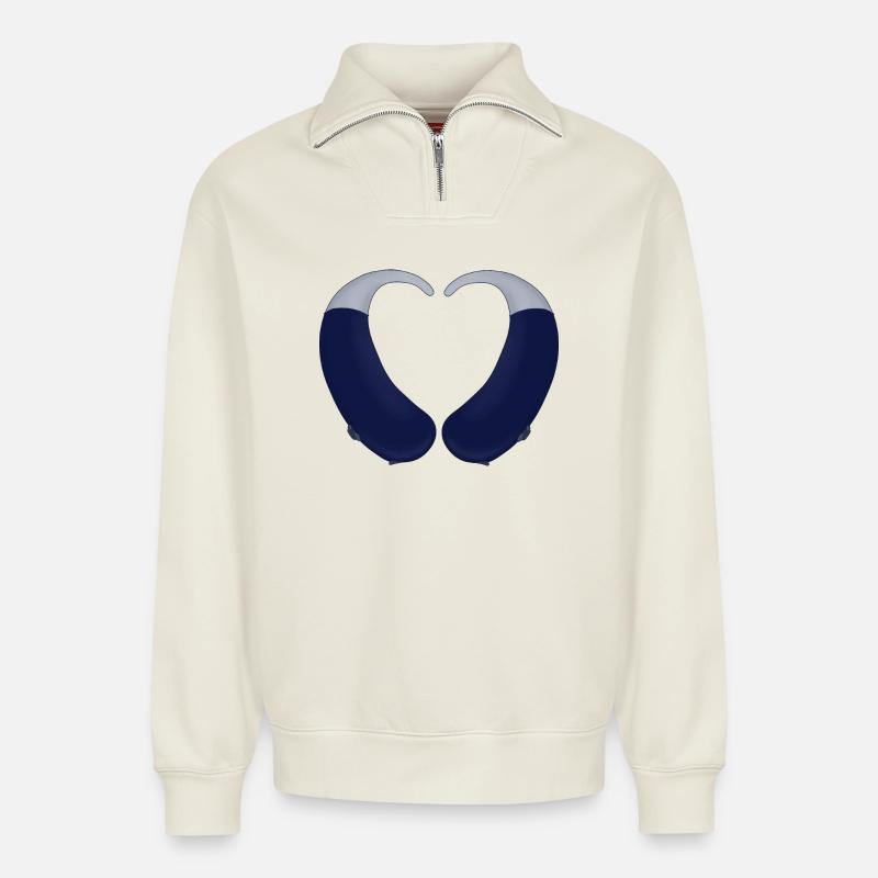 Aides cardiaques et auditives - Sweat unisexe décontracté en coton biologique à demi-zip – de SPREAD - blanc cassé