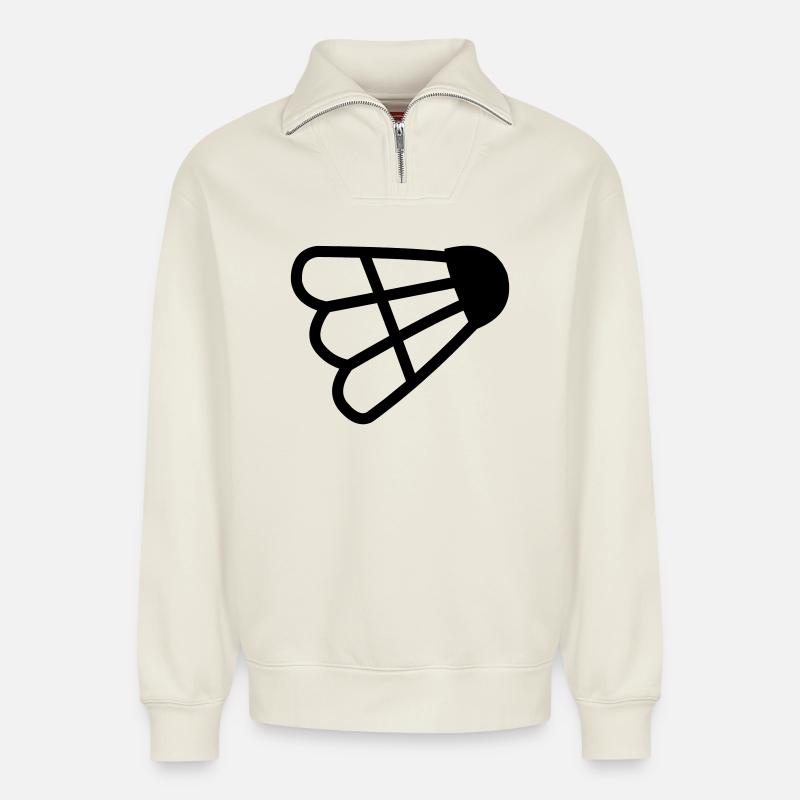 Badminton einfaches Shuttle-Logo - Relaxed Unisex Organic Half Zip Sweatshirt – von SPREAD - Naturweiß
