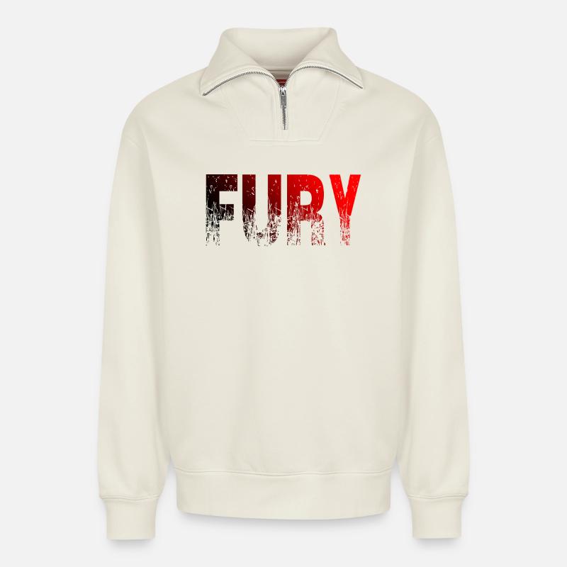Fury Rot & Schwarz - Relaxed Unisex Organic Half Zip Sweatshirt – von SPREAD - Naturweiß