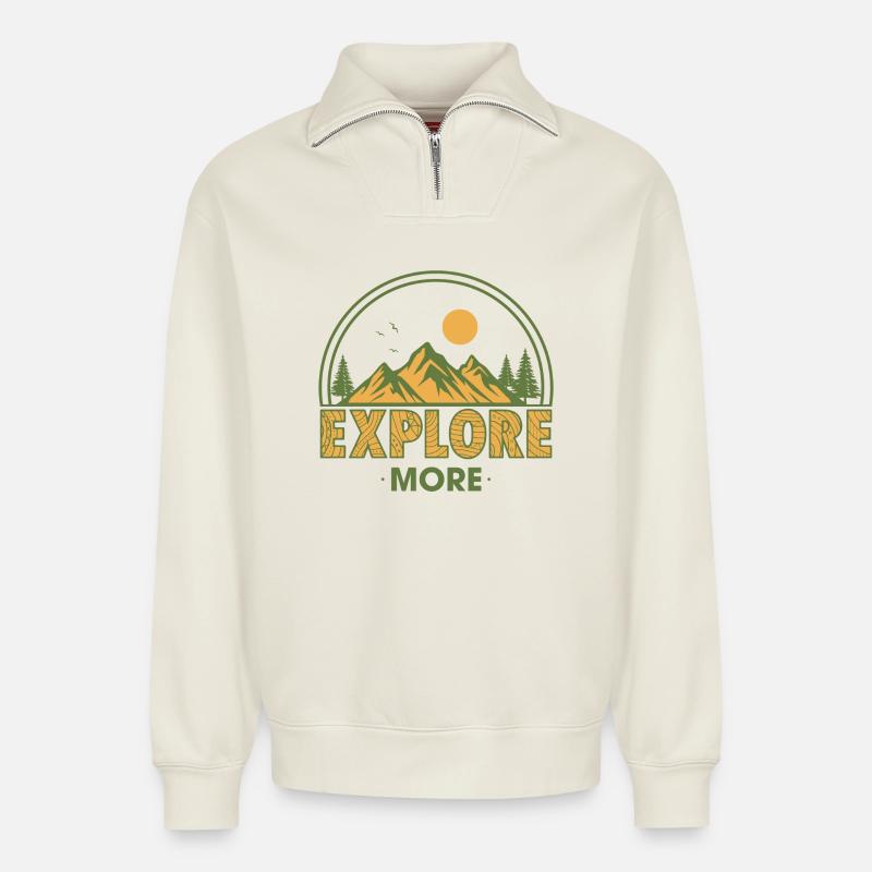 Explore More - Relaxed Unisex Organic Half Zip Sweatshirt – by SPREAD - off white