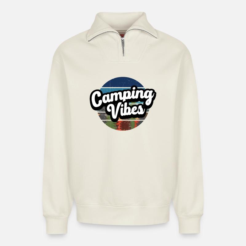 Camping Vibes - Relaxed Unisex Organic Half Zip Sweatshirt – von SPREAD - Naturweiß