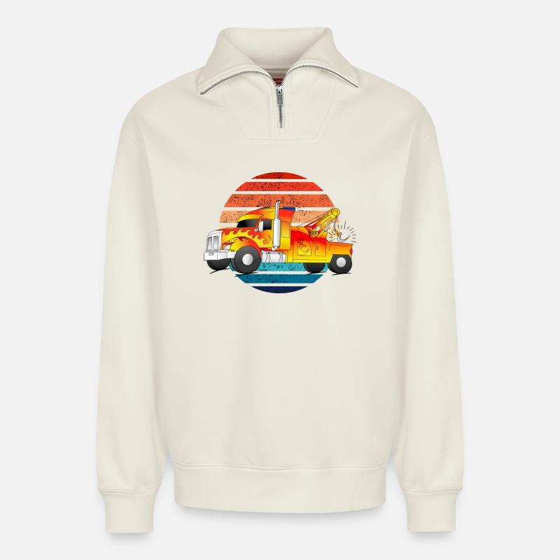 Abschleppwagen Abschleppdienst Abschlepper LKW - Relaxed Unisex Organic Half Zip Sweatshirt – von SPREAD - Naturweiß