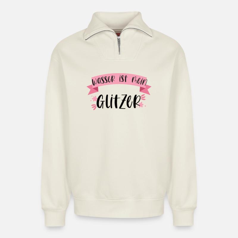 Wasser Schwimmen Glitzer Geschenk - Relaxed Unisex Organic Half Zip Sweatshirt – von SPREAD - Naturweiß