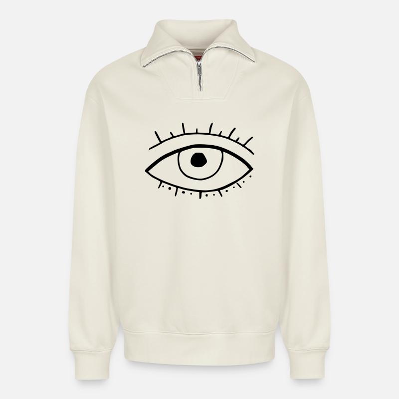 Eye - Relaxed Unisex Organic Half Zip Sweatshirt – by SPREAD - off white