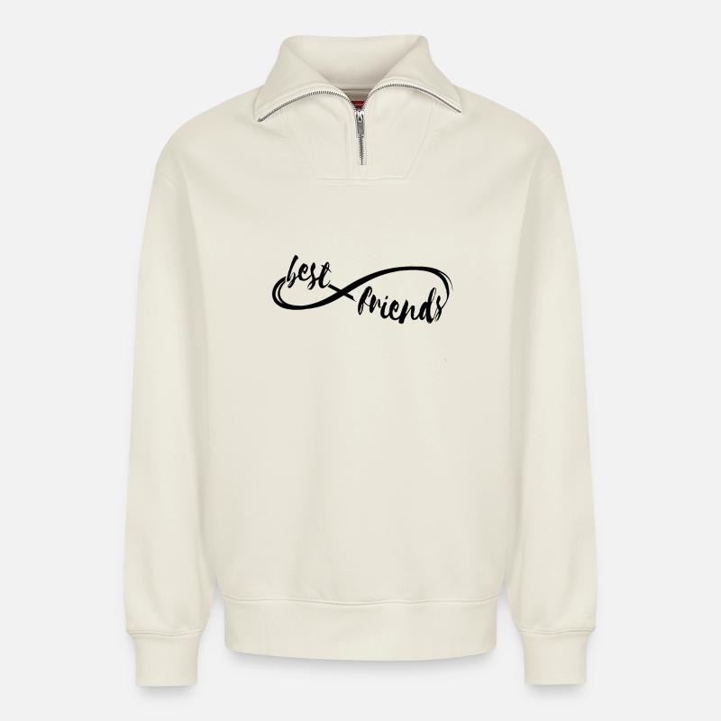 Best friends forever - Relaxed Unisex Organic Half Zip Sweatshirt – by SPREAD - off white