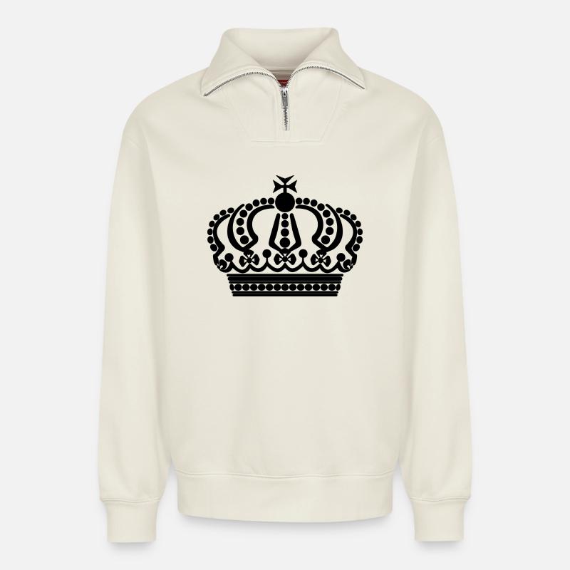 Schwarze Krone - Relaxed Unisex Organic Half Zip Sweatshirt – von SPREAD - Naturweiß