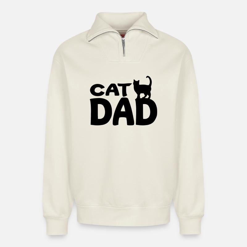 Cat Dad - Relaxed Unisex Organic Half Zip Sweatshirt – by SPREAD - off white