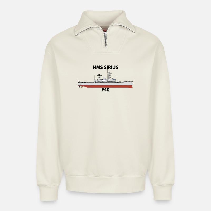HMS SIRIUS - LEANDER ORIG - Relaxed Unisex Organic Half Zip Sweatshirt – von SPREAD - Naturweiß
