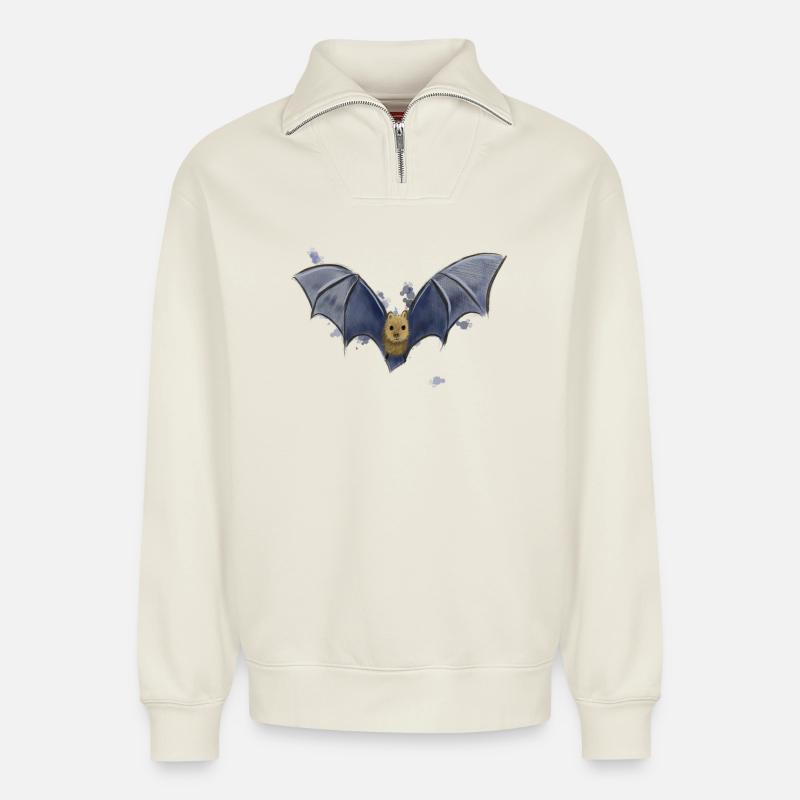Fledermaus - Relaxed Unisex Organic Half Zip Sweatshirt – von SPREAD - Naturweiß