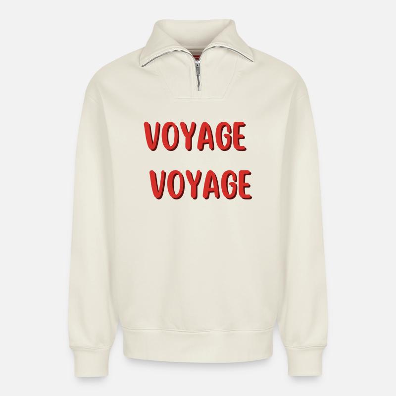 Reisen - Relaxed Unisex Organic Half Zip Sweatshirt – von SPREAD - Naturweiß
