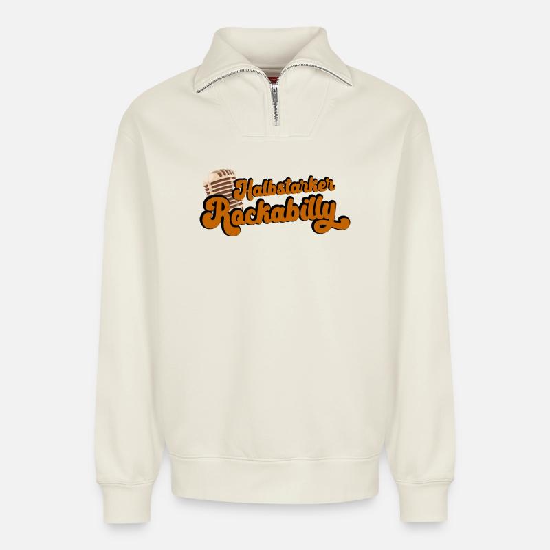 Halbstarker Rockabilly - Relaxed Unisex Organic Half Zip Sweatshirt – von SPREAD - Naturweiß