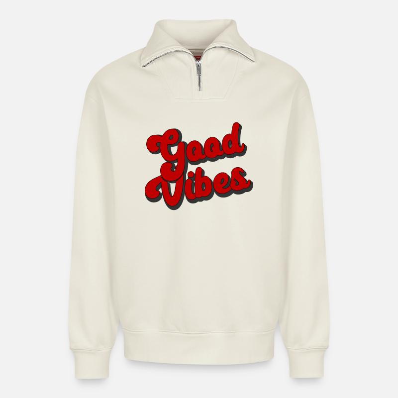 Style Retro Design - Relaxed Unisex Organic Half Zip Sweatshirt – von SPREAD - Naturweiß