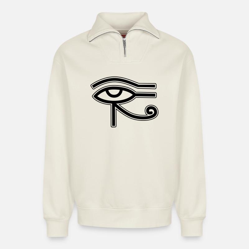Eye Horus Egypt - Relaxed Unisex Organic Half Zip Sweatshirt – by SPREAD - off white