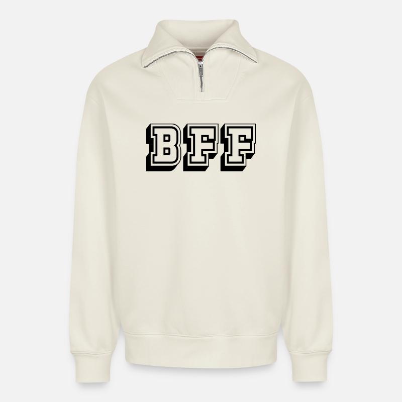 Tshirt BFF noir - Sweat unisexe décontracté en coton biologique à demi-zip – de SPREAD - blanc cassé