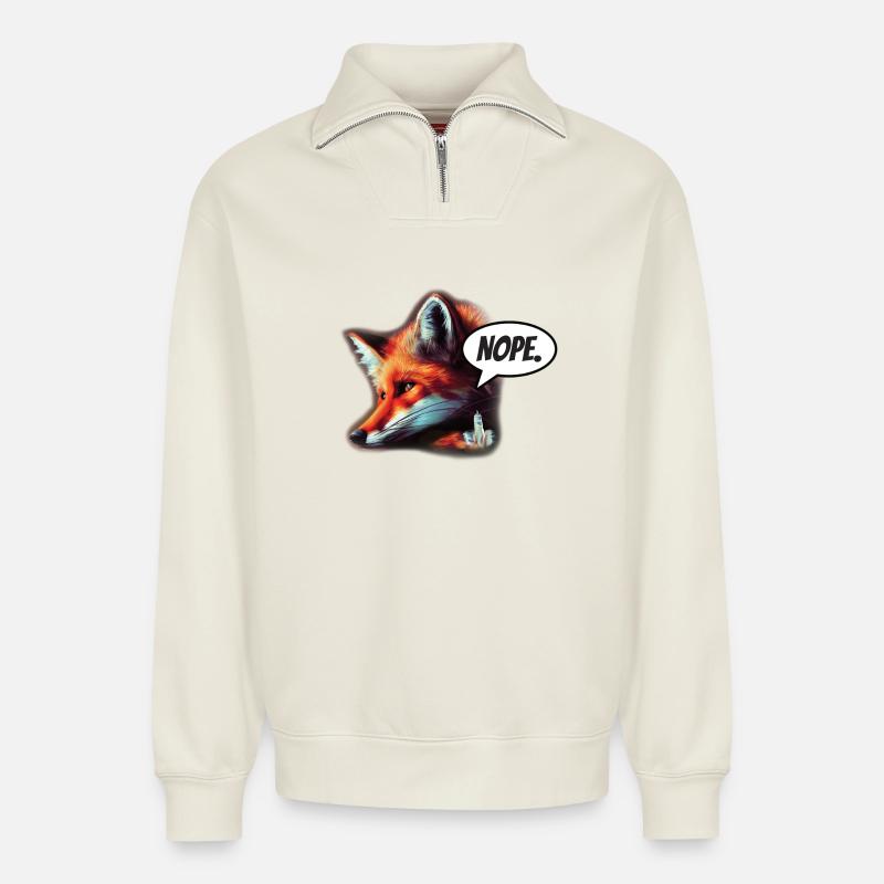 Fuchs Nope - Relaxed Unisex Organic Half Zip Sweatshirt – von SPREAD - Naturweiß