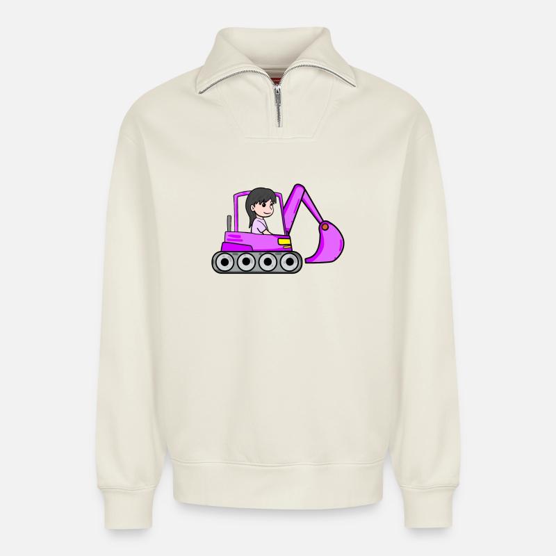 Rosa Bagger Mädchen - Relaxed Unisex Organic Half Zip Sweatshirt – von SPREAD - Naturweiß