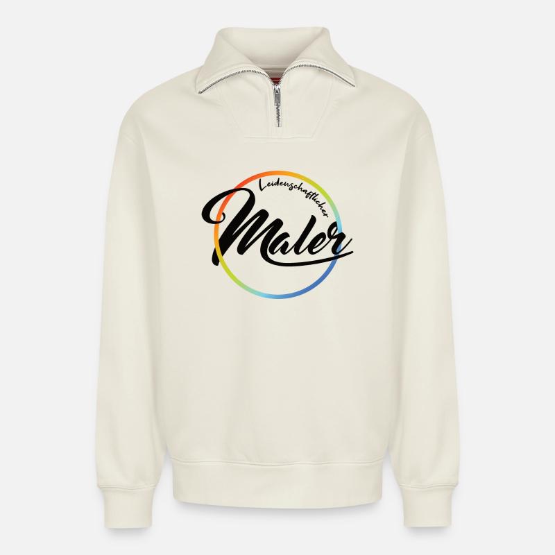 Passionate painter - Relaxed Unisex Organic Half Zip Sweatshirt – by SPREAD - off white