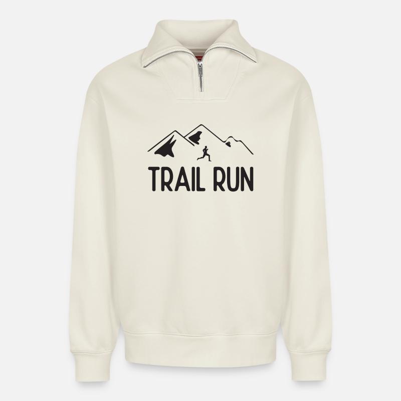 Trail Run - Relaxed Unisex Organic Half Zip Sweatshirt – by SPREAD - off white