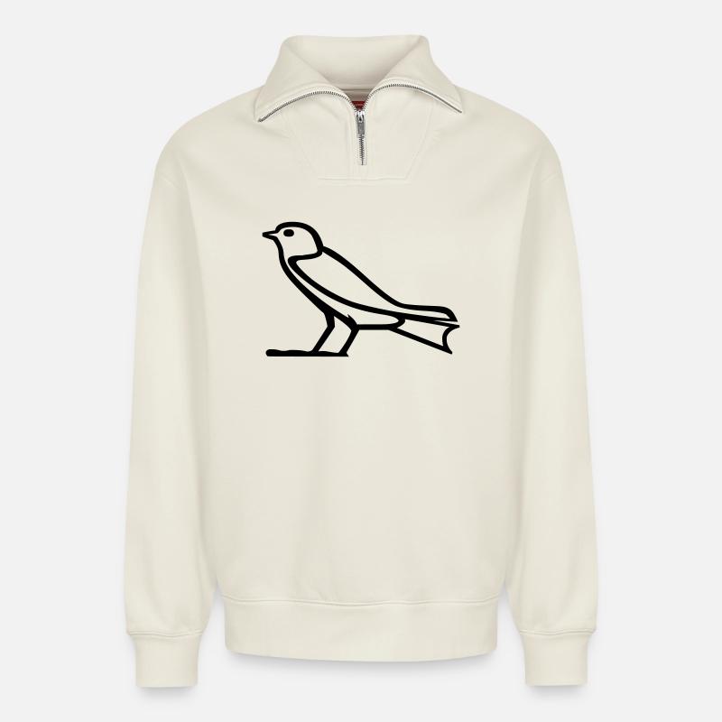 Vogel-Hieroglyphe - Relaxed Unisex Organic Half Zip Sweatshirt – von SPREAD - Naturweiß