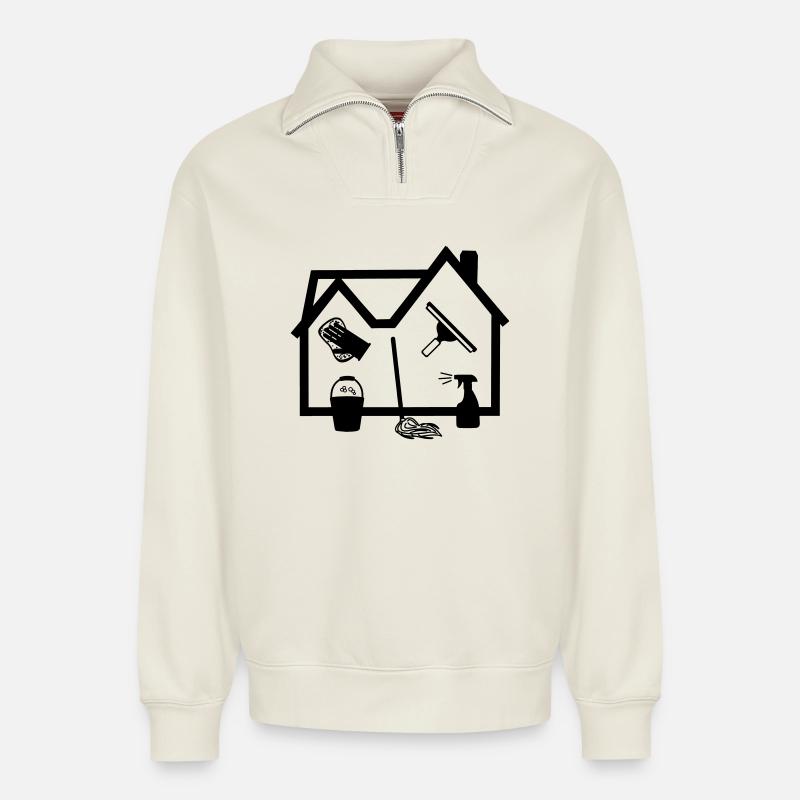 Home Cleaner window cleaner - Relaxed Unisex Organic Half Zip Sweatshirt – by SPREAD - off white