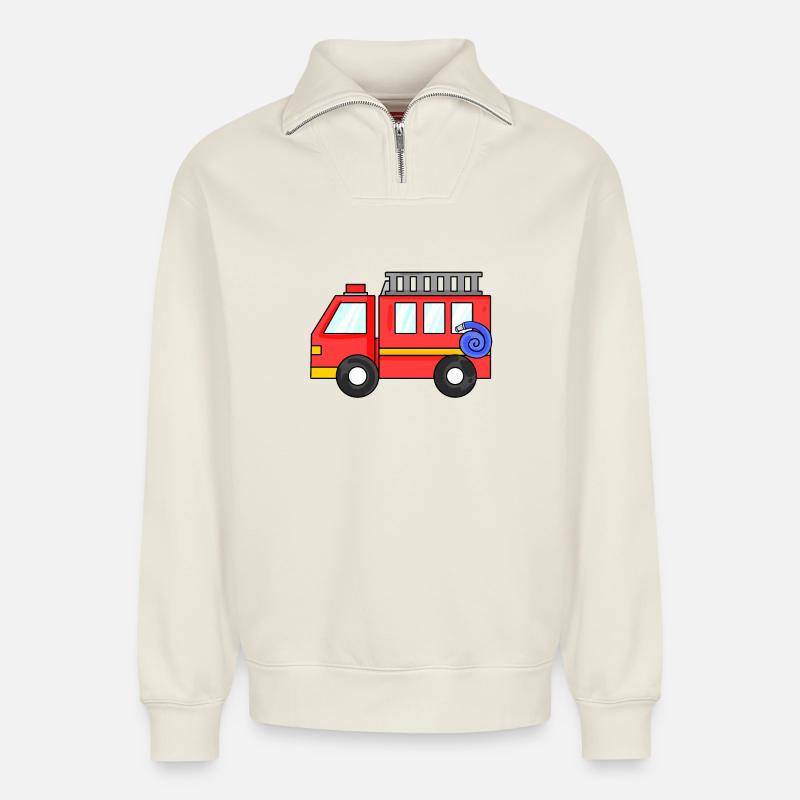 Fire Brigade Car - Relaxed Unisex Organic Half Zip Sweatshirt – by SPREAD - off white
