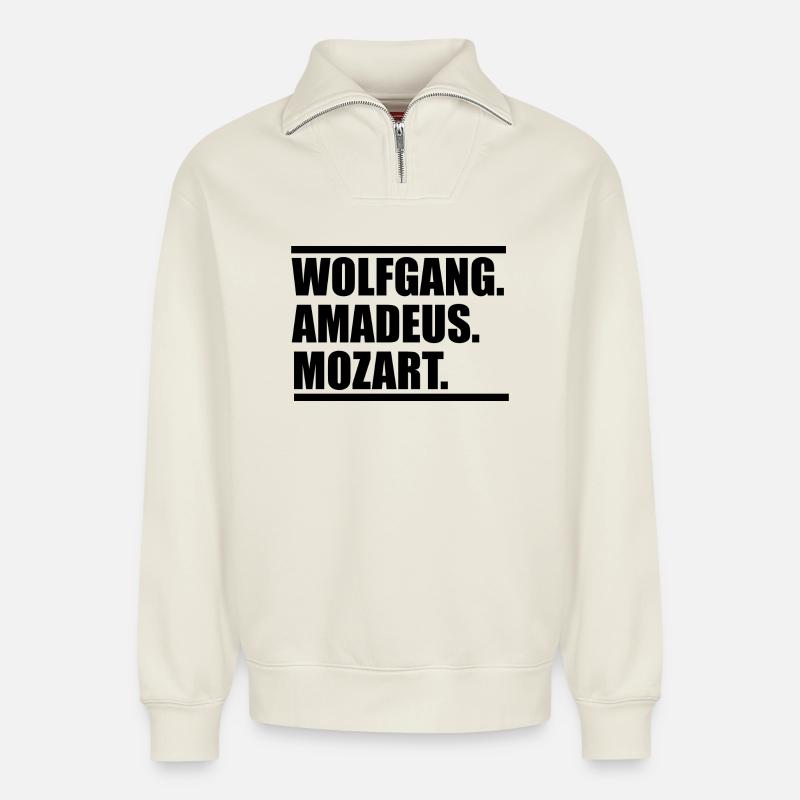 Wolfang Amadeus Mozart - Relaxed Unisex Organic Half Zip Sweatshirt – von SPREAD - Naturweiß