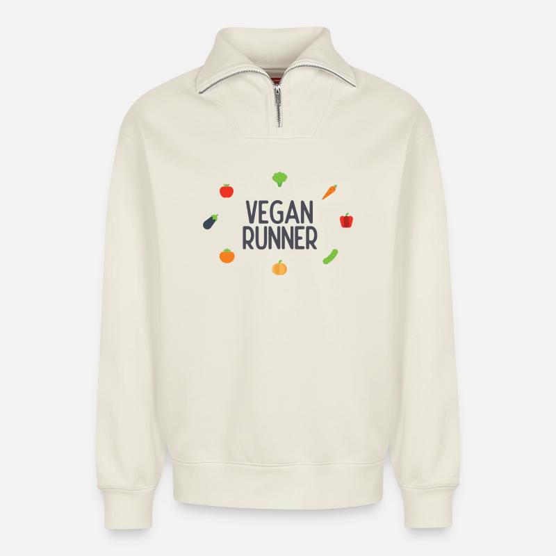 Veganer Läufer - Relaxed Unisex Organic Half Zip Sweatshirt – von SPREAD - Naturweiß