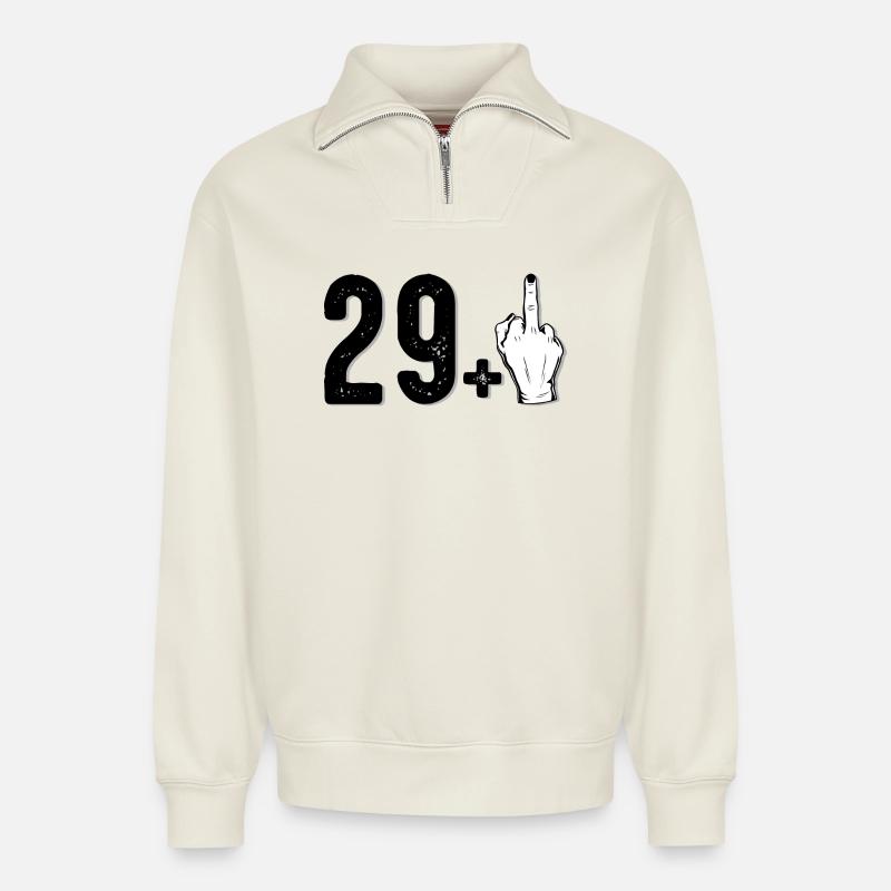 2014 Mutiges Mittelfinger-Graffiti - Relaxed Unisex Organic Half Zip Sweatshirt – von SPREAD - Naturweiß