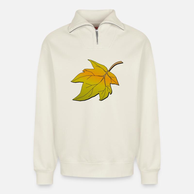 Herbstblatt | Autumn leave - Relaxed Unisex Organic Half Zip Sweatshirt – von SPREAD - Naturweiß