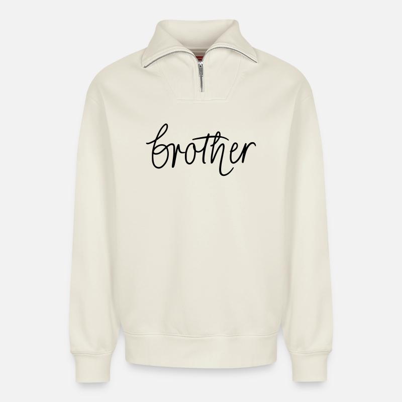 brother - Relaxed Unisex Organic Half Zip Sweatshirt – von SPREAD - Naturweiß