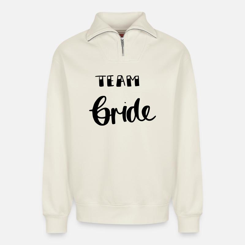 Team bride - Relaxed Unisex Organic Half Zip Sweatshirt – von SPREAD - Naturweiß