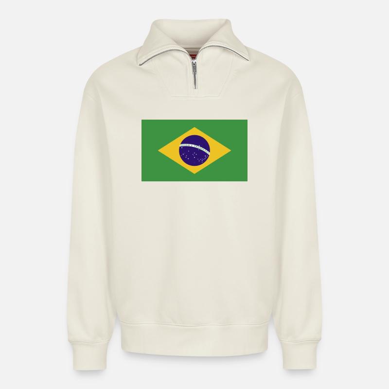Drapeau national du Brésil - Sweat unisexe décontracté en coton biologique à demi-zip – de SPREAD - blanc cassé