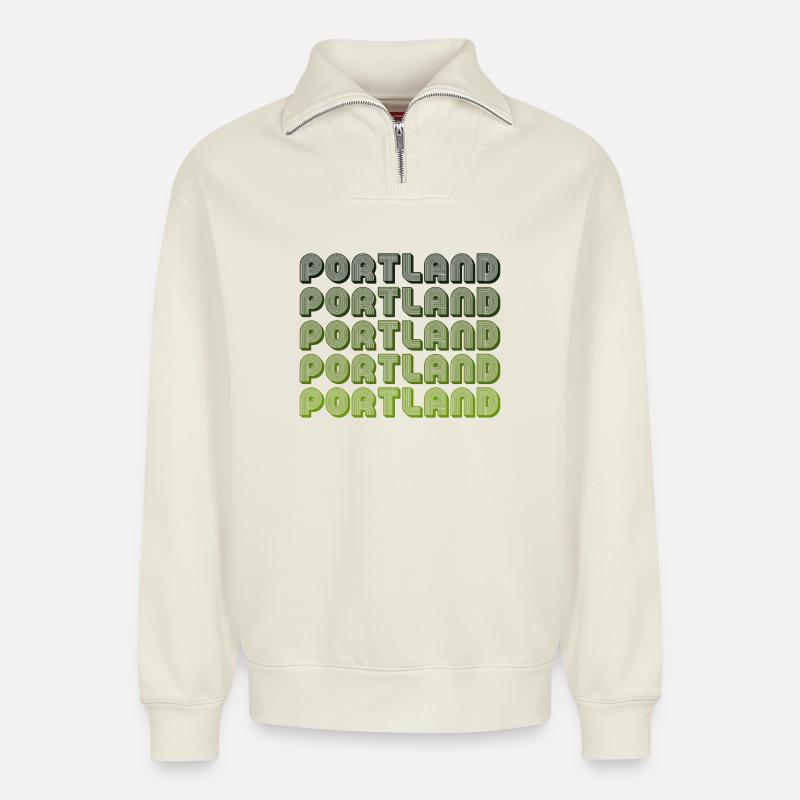 Portland Retro Gradient Muster - Relaxed Unisex Organic Half Zip Sweatshirt – von SPREAD - Naturweiß