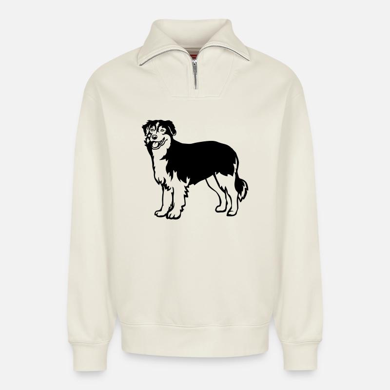 Australian Shepherd - Relaxed Unisex Organic Half Zip Sweatshirt – by SPREAD - off white
