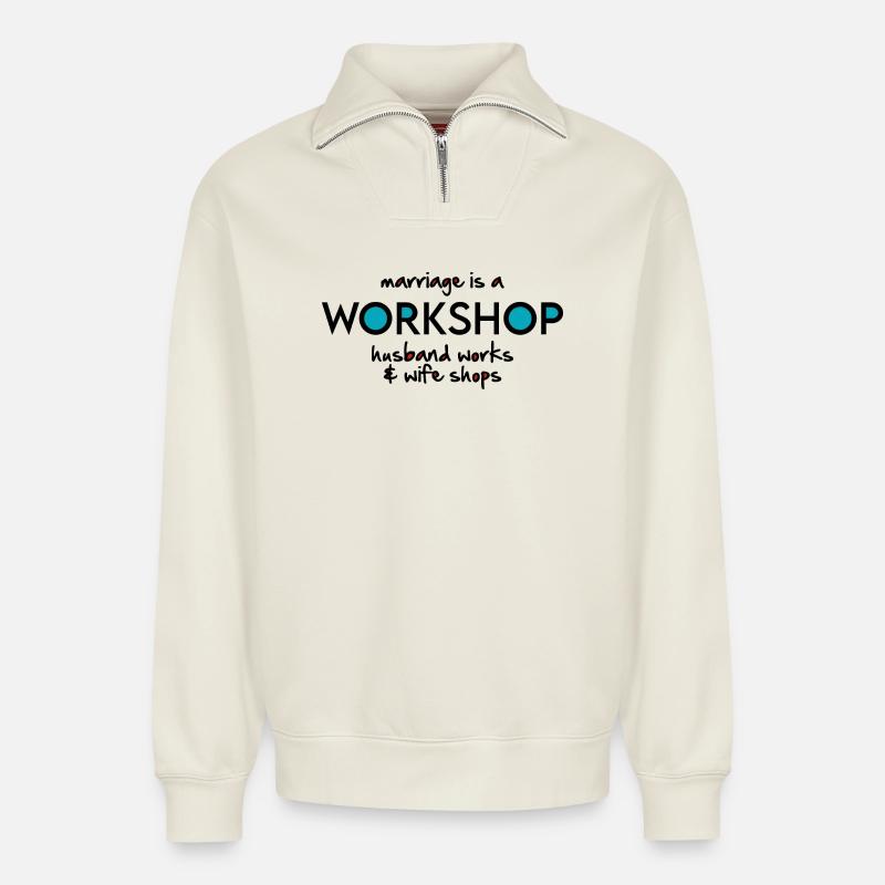Werkstatt - Relaxed Unisex Organic Half Zip Sweatshirt – von SPREAD - Naturweiß