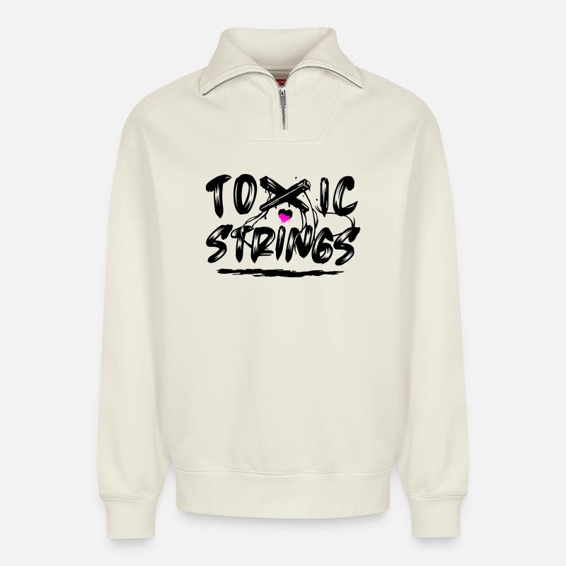 Toxic Strings 2 Farben - Relaxed Unisex Organic Half Zip Sweatshirt – von SPREAD - Naturweiß