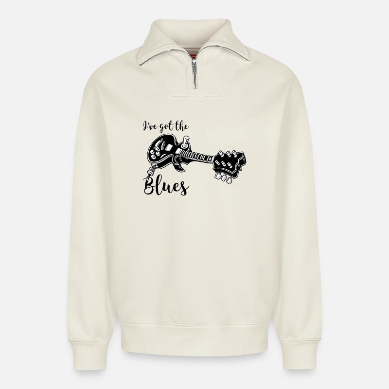 J’ai eu le blues - Sweat unisexe décontracté en coton biologique à demi-zip – de SPREAD - blanc cassé