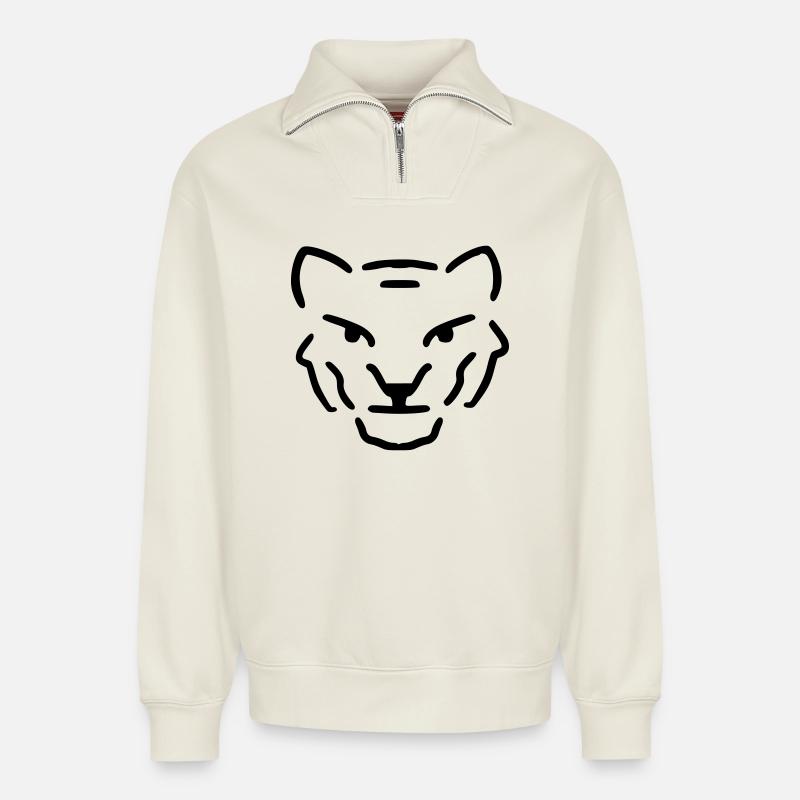 Tiger - Relaxed Unisex Organic Half Zip Sweatshirt – von SPREAD - Naturweiß