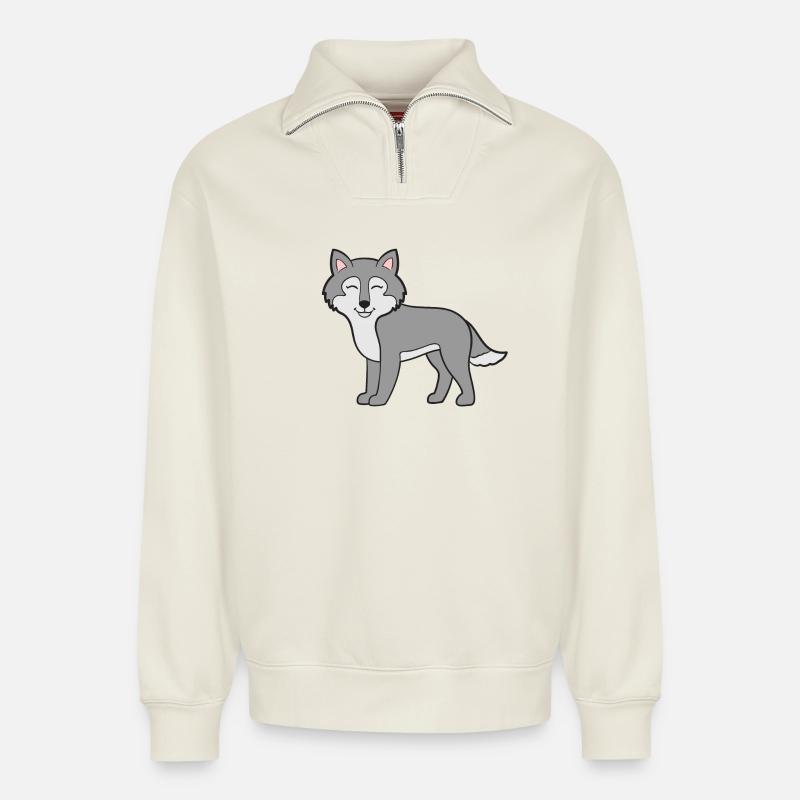 Loups-loups - Sweat unisexe décontracté en coton biologique à demi-zip – de SPREAD - blanc cassé