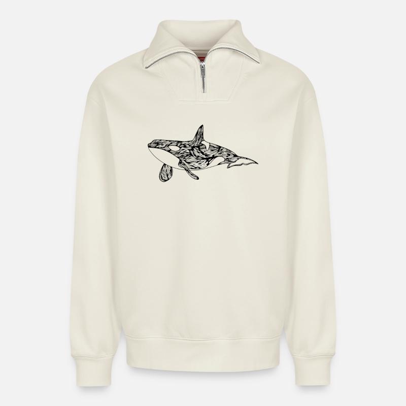 Schwertwal - Relaxed Unisex Organic Half Zip Sweatshirt – von SPREAD - Naturweiß