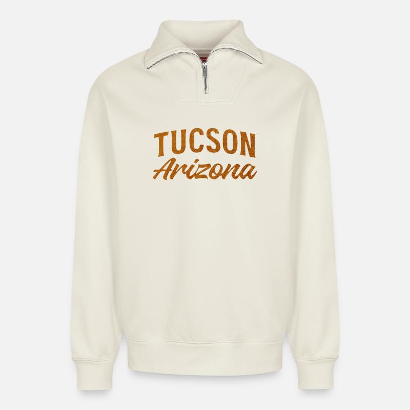Tucson Arizona Rustic Script - Relaxed Unisex Organic Half Zip Sweatshirt – by SPREAD - off white