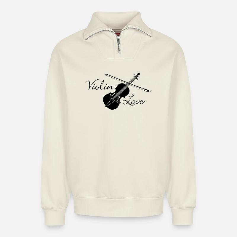 Geigenliebe - Relaxed Unisex Organic Half Zip Sweatshirt – von SPREAD - Naturweiß