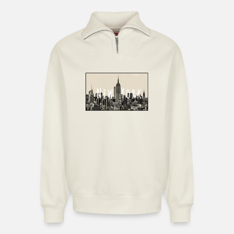 New York skyline - Relaxed Unisex Organic Half Zip Sweatshirt – von SPREAD - Naturweiß