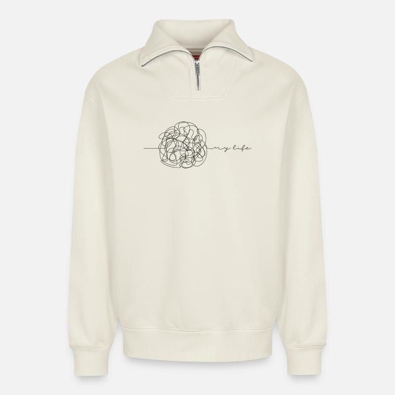 Mein Leben - Relaxed Unisex Organic Half Zip Sweatshirt – von SPREAD - Naturweiß