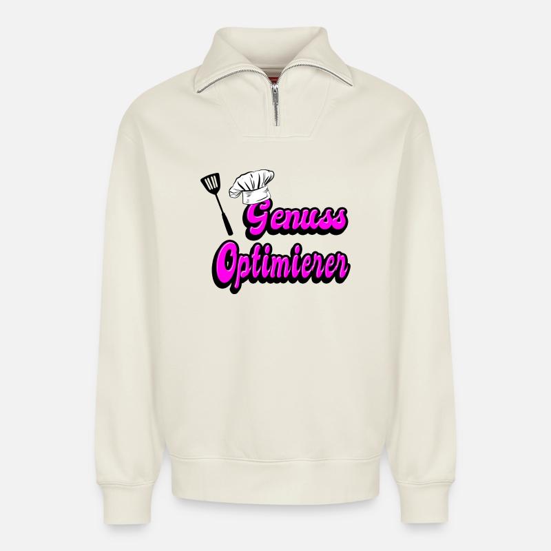 Enjoyment Optimizer - Relaxed Unisex Organic Half Zip Sweatshirt – by SPREAD - off white