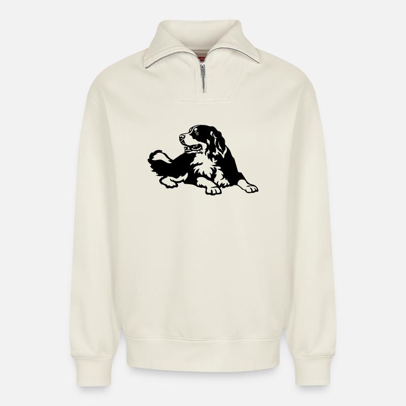 Berner Sennenhund - Relaxed Unisex Organic Half Zip Sweatshirt – von SPREAD - Naturweiß